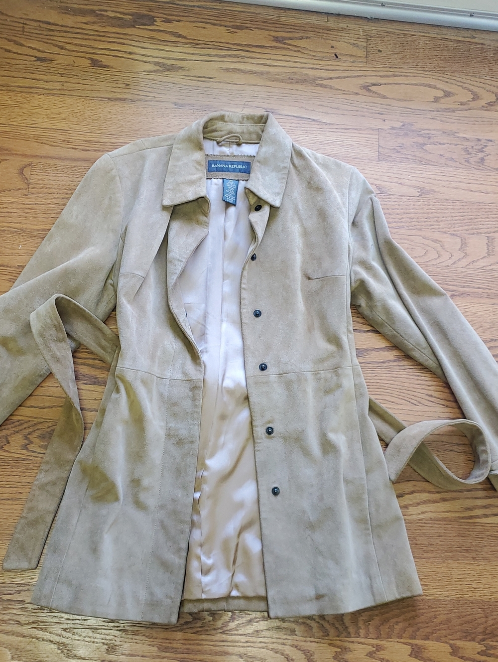 VINTAGE BANANA REPUBLIC Women's Camel 100% Suede Belted Trench Coat XS